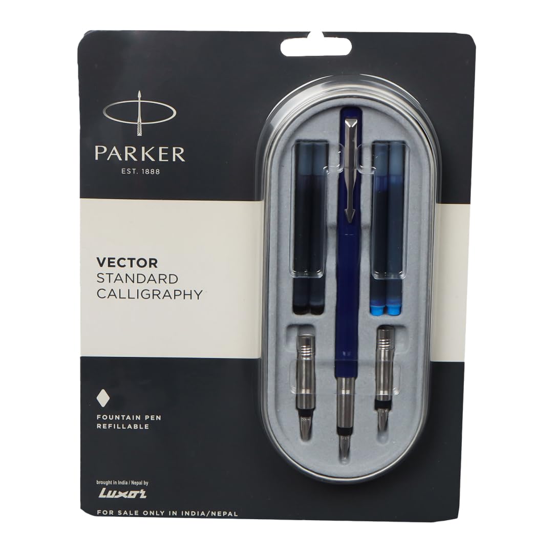 Parker Vector Standard Calligraphy With Stainless Steel Trim Fountain Pen - Bbag | India’s Best Online Stationery Store