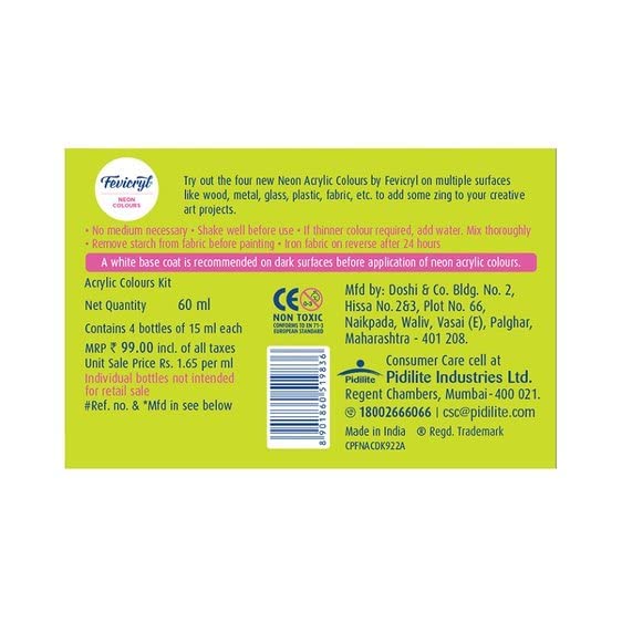 Fevicryl Neon Colours 60ml 4 Shades