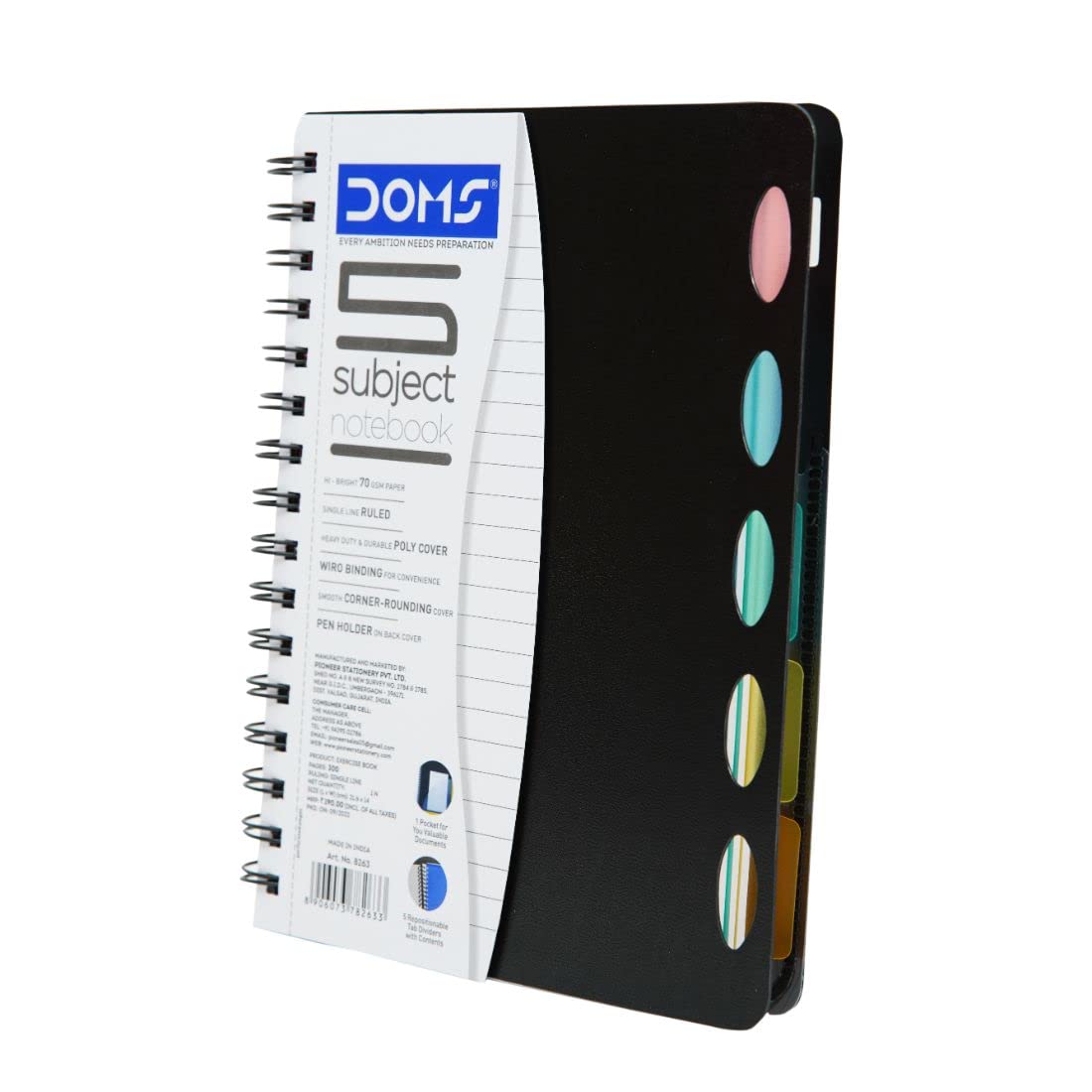 Doms 5 Subject Ruled Spiral Bound Notebook - Comprehensive Notes