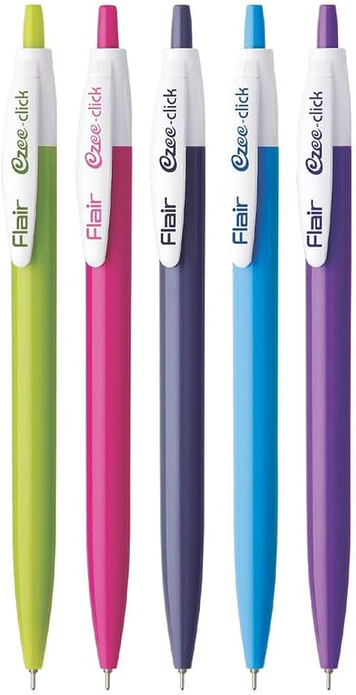 5 Colour Green, Pink, Violet, Blue and Purple Body Colour Flair Ezee Click Ball Pen
