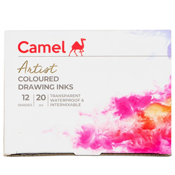 Camlin Pack of 12 Coloured Drawing Inks in 20 ml Bottles