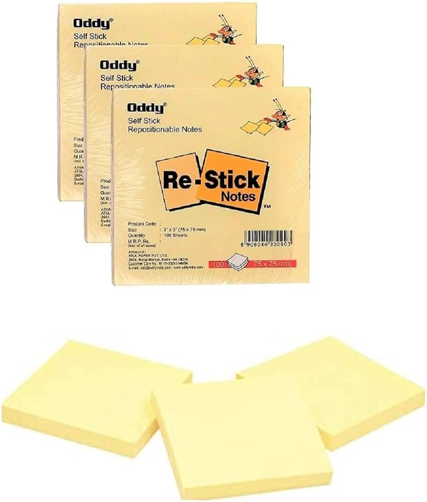 Oddy ReStick Sticky Notes -Adhesive Brilliance for Office Organization