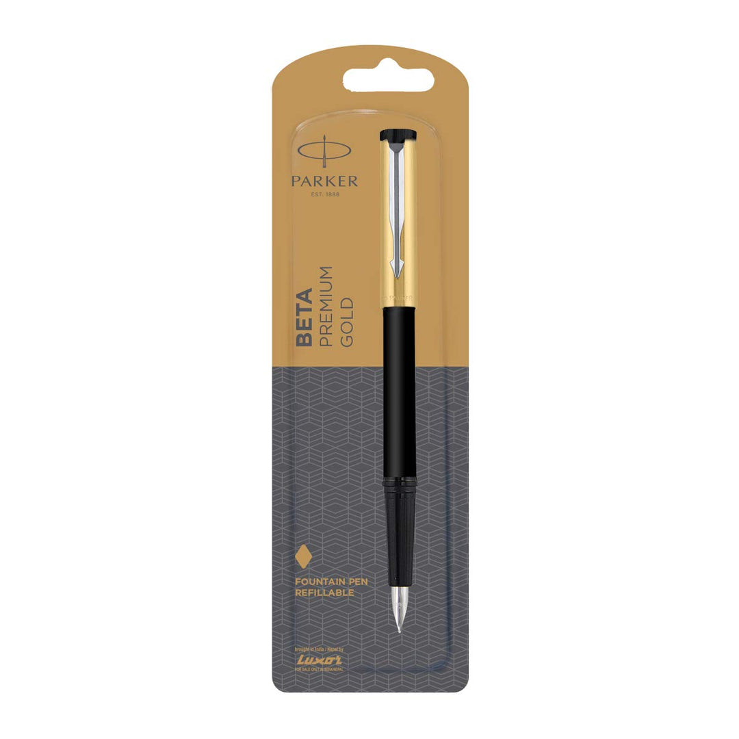 Parker Beta Premium Gold With Stainless Steel Trim Fountain Pen - Bbag | India’s Best Online Stationery Store