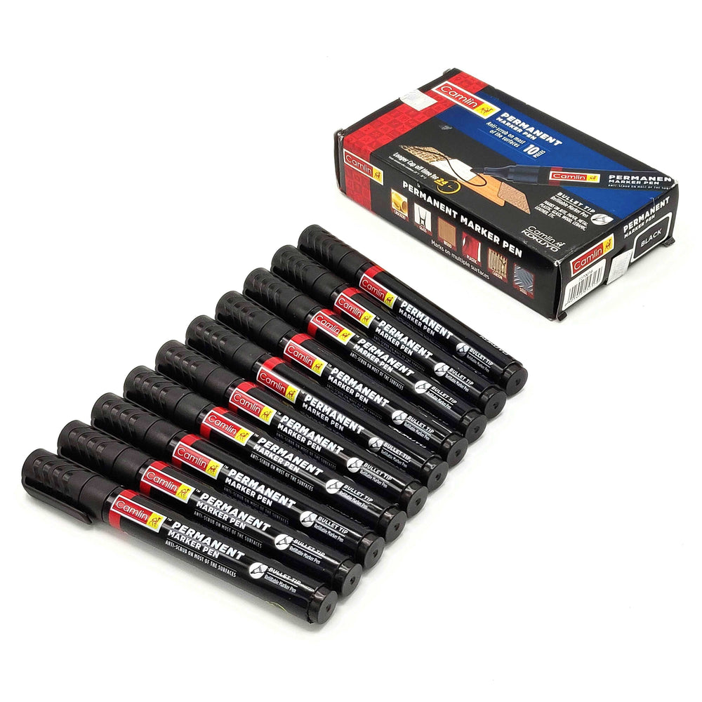A pack of 10 Pieces of Black  Camlin Permanent Marker