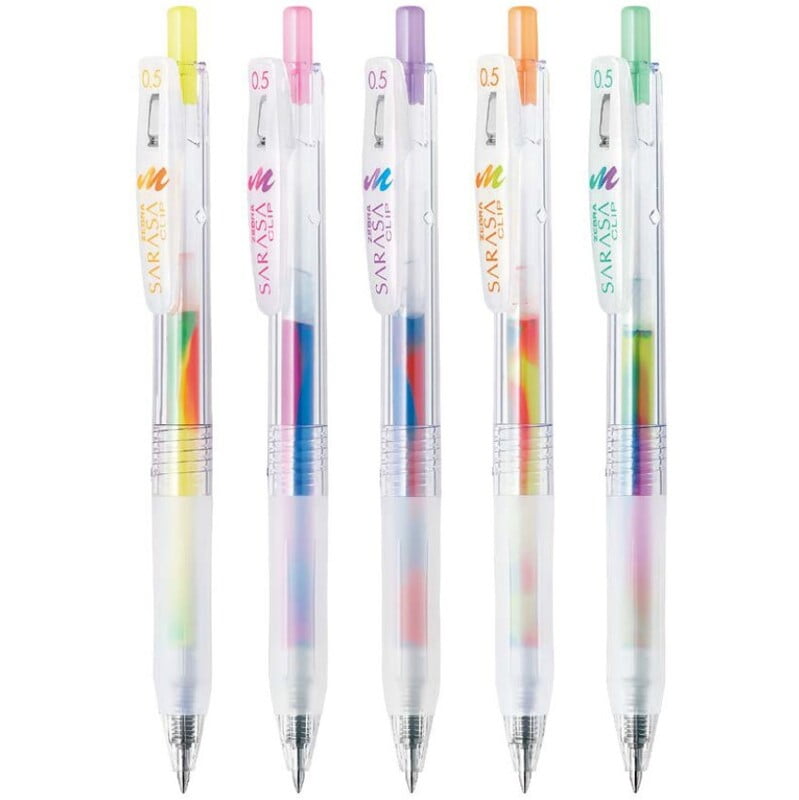 5 Shades of Zebra Sarasa Clip Marble Gel Pen with 0.5mm sturdy tip.