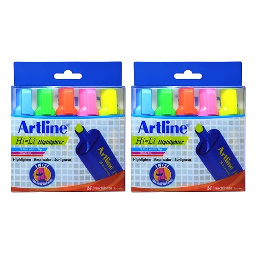 2 Pack of Artline Hi-Li Highlighter 5 Shades
