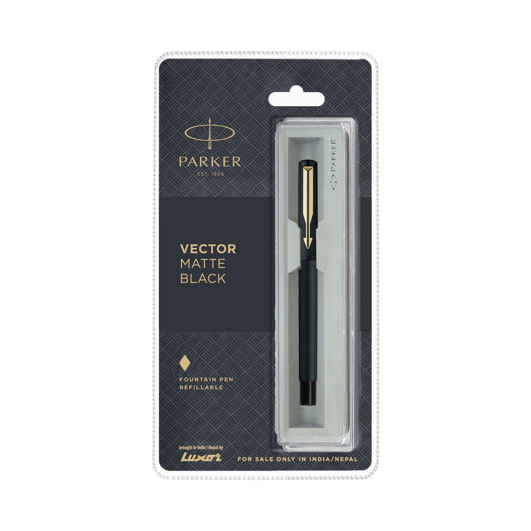 Parker Vector Matte Black With Gold Trim Fountain Pen - Bbag | India’s Best Online Stationery Store