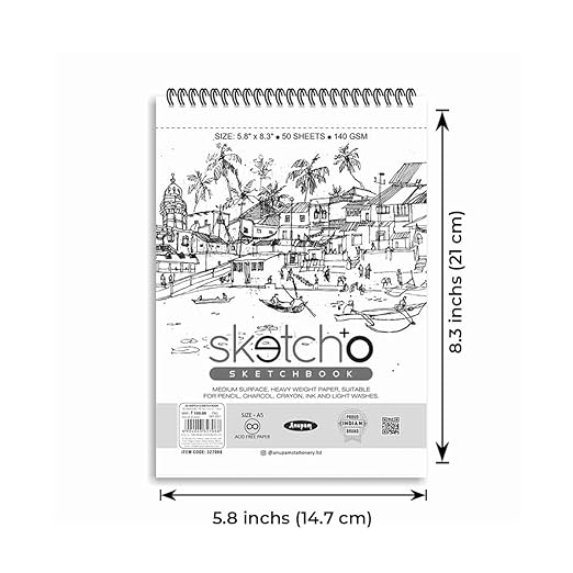 5.8 inches (14.7 cm) * 8.3 inches (21 cm)  Dimension Anupam Sketcho Sketchbook