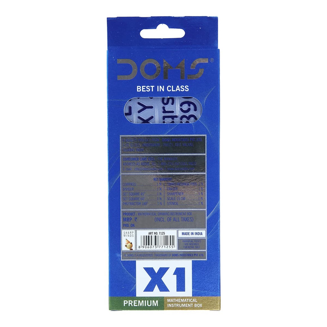 A Pack of DOMS X1 Premium Mathematical Drawing Instrument Box Back View.