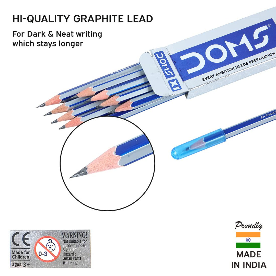 DOMS X1 X-TRA Super Dark Pencil with HI-Quality Graphite Lead for Dark and Neat Writing Which Stays Longer.