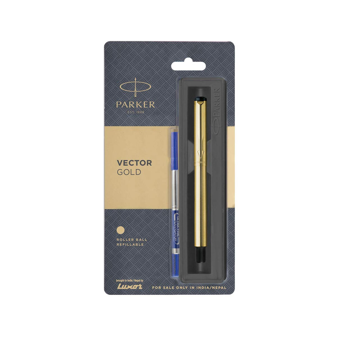 Parker Vector Gold With Gold Trim Roller Ball Pen - Bbag | India’s Best Online Stationery Store