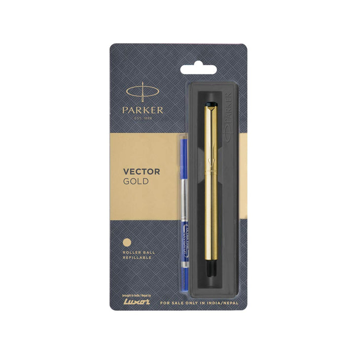 Parker Vector Gold With Gold Trim Roller Ball Pen - Bbag | India’s Best Online Stationery Store