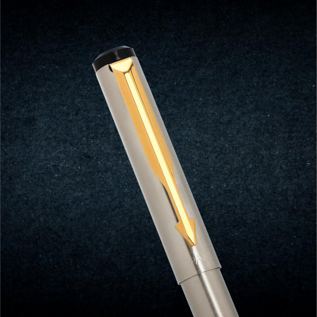 Parker Vector Stainless Steel With Gold Trim Ball Pen - Bbag | India’s Best Online Stationery Store