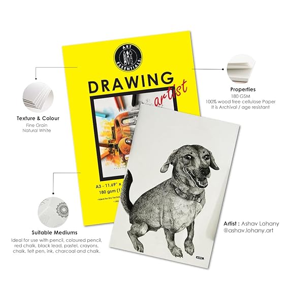 Art Essentials Drawing Artist A3/A4/A5/A6180 GSM Spiral Pad of 30 Sheets
