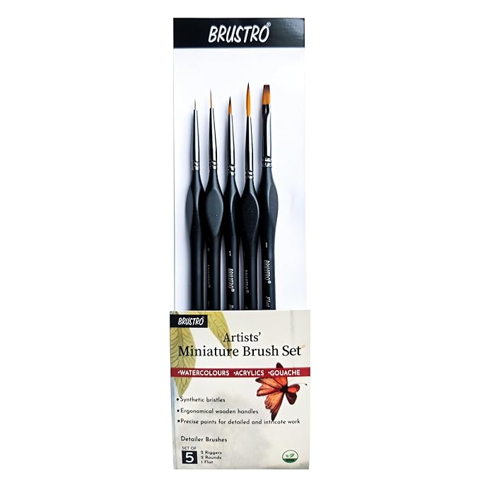 BRUSTRO Artists’ Miniature Precision Brushes - Set of 5 Bbag | India’s Best Online Stationery Store