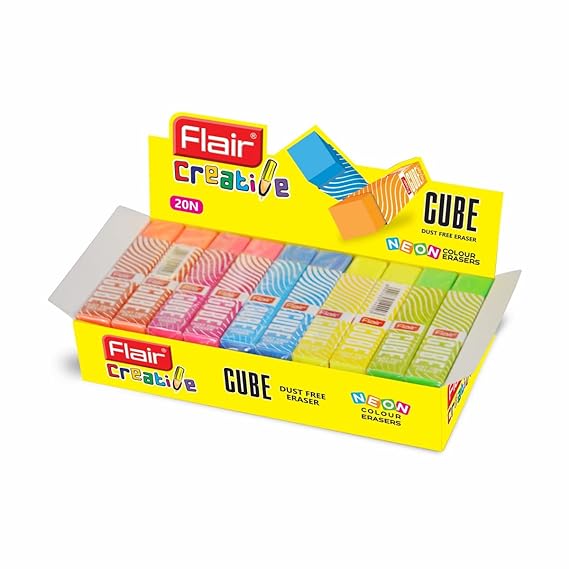 A Pack of 20 Pieces of Flair Creative Cube Dust Free Eraser Multi Colour Eraser