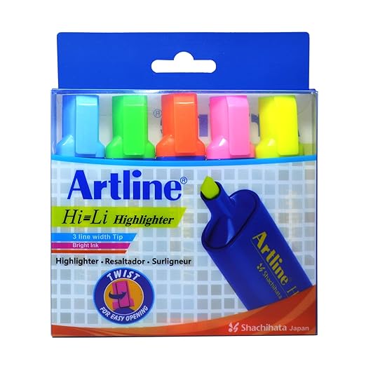 A pack of Artline Hi-Li Highlighter 5 Shades