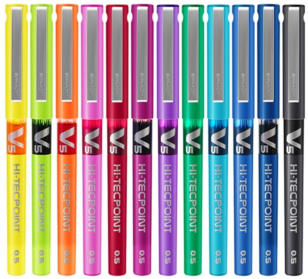 Pilot V5 Hi-Techpoint Pen Rainbow Colour Set of 12 – Premium Multi ...