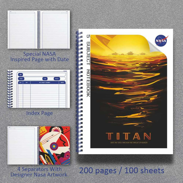 Anupam NASA 5 Subject Spiral Notebook – 22 x 29 cm, 70 GSM Ruled Paper, 200 Pages