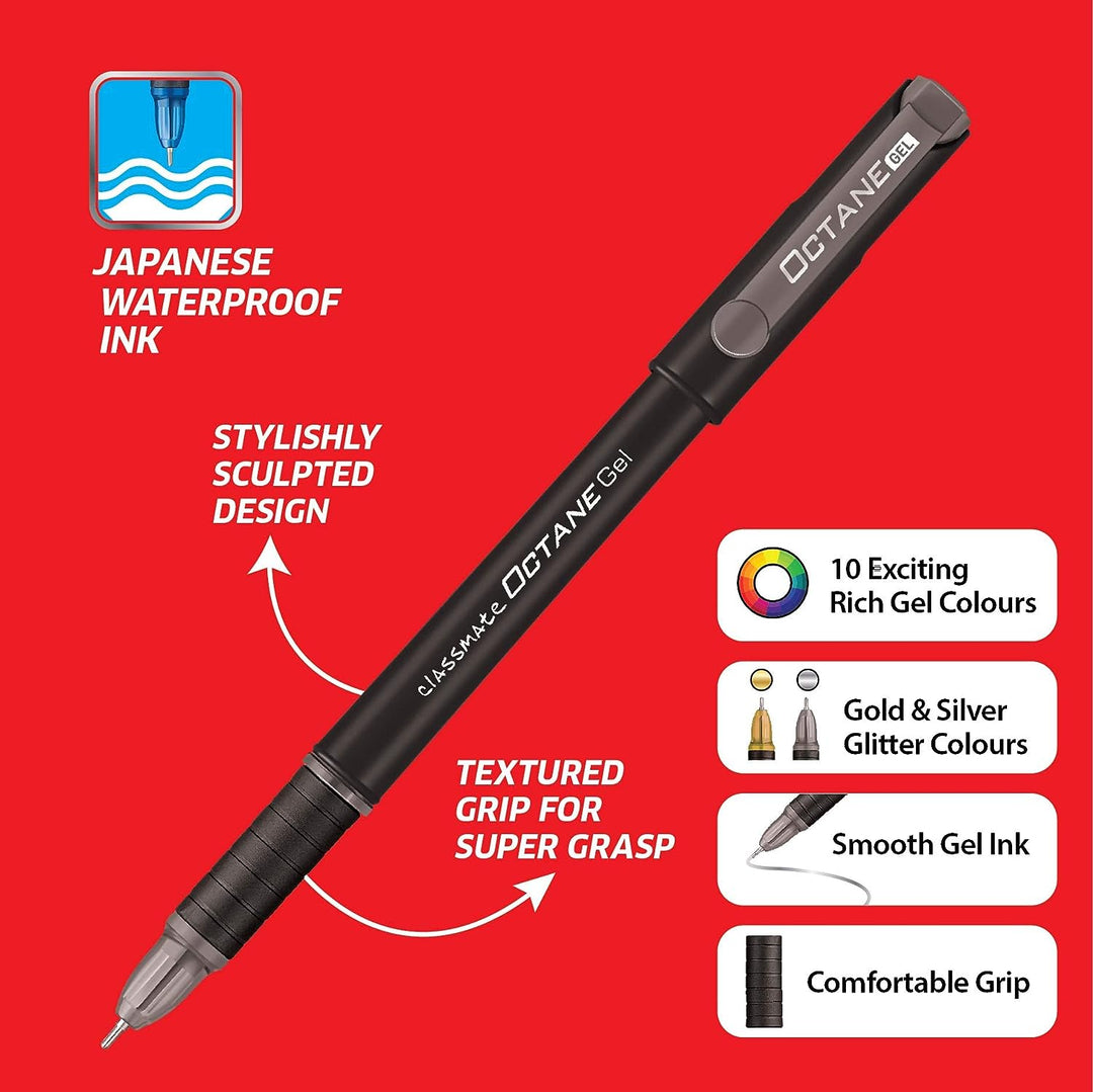 Classmate Octane Colour Burst Gel Pen with Japanese water proof ink , Stylishly Sculpted design and textured grip for super grasp 