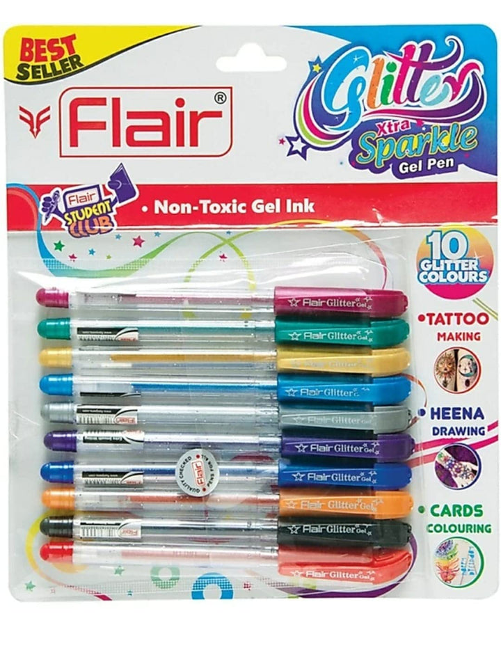 Flair Glitter Gel Pen Pack of 10 Multicolor - Bbag | India’s Best Online Stationery Store