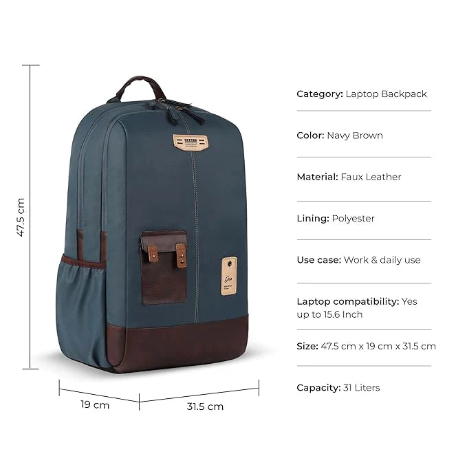 Gear Classic 2 Faux Leather Laptop Backpack 31L (Teal) Bbag | India’s Best Online Stationery Store