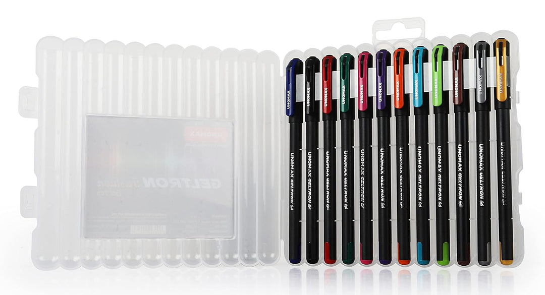 A Pack of 12 shades of Unomax Geltron Fashion Multicolour gel Pen Best for Graphical presentation and projects.