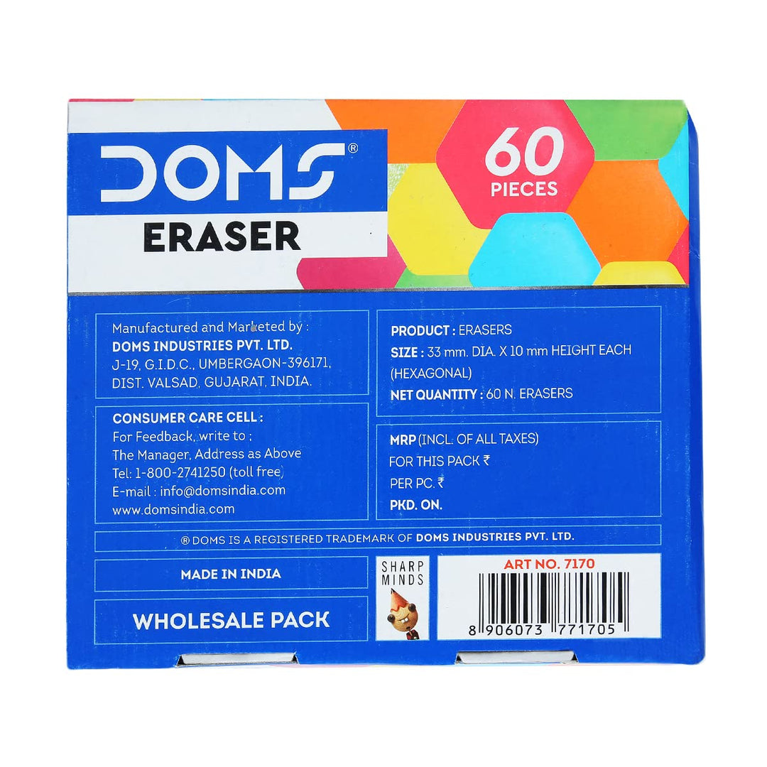 DOMS Neon Hex Dust Free Eraser - Bbag | India’s Best Online Stationery Store