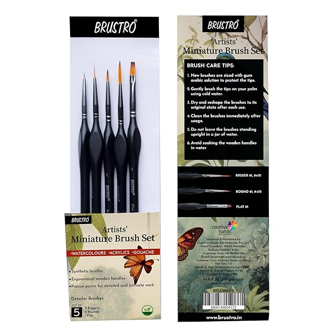 BRUSTRO Artists’ Miniature Precision Brushes - Set of 5 Bbag | India’s Best Online Stationery Store