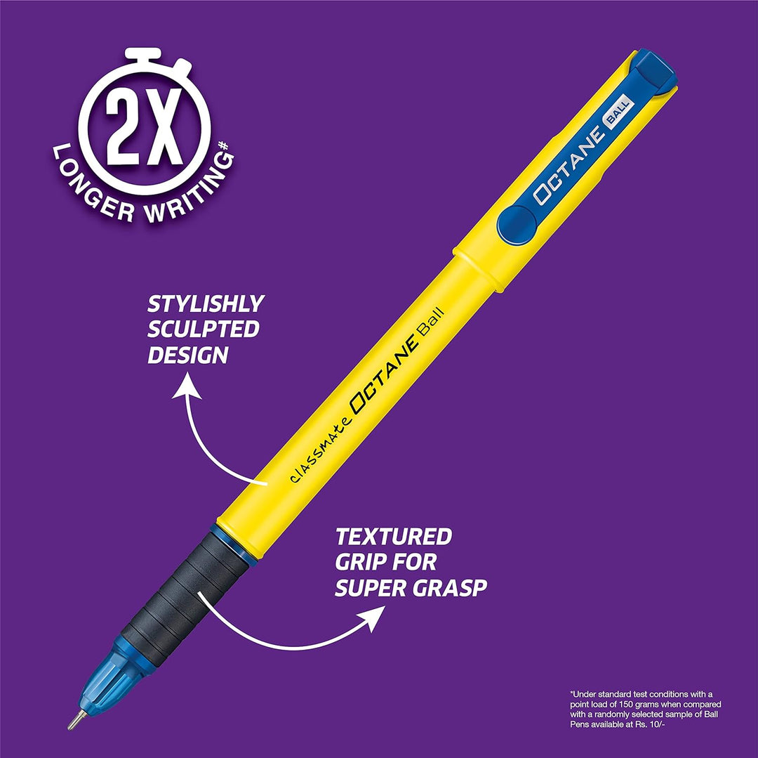 Classmate Octane Colour Fest Ball Pen with stylishly sculpted design and textured grip for super grasp