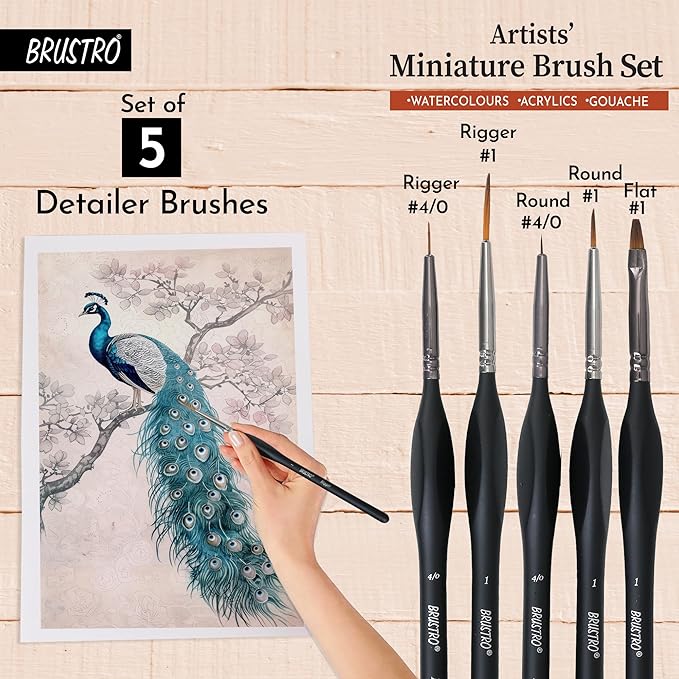 BRUSTRO Artists’ Miniature Precision Brushes - Set of 5 Bbag | India’s Best Online Stationery Store