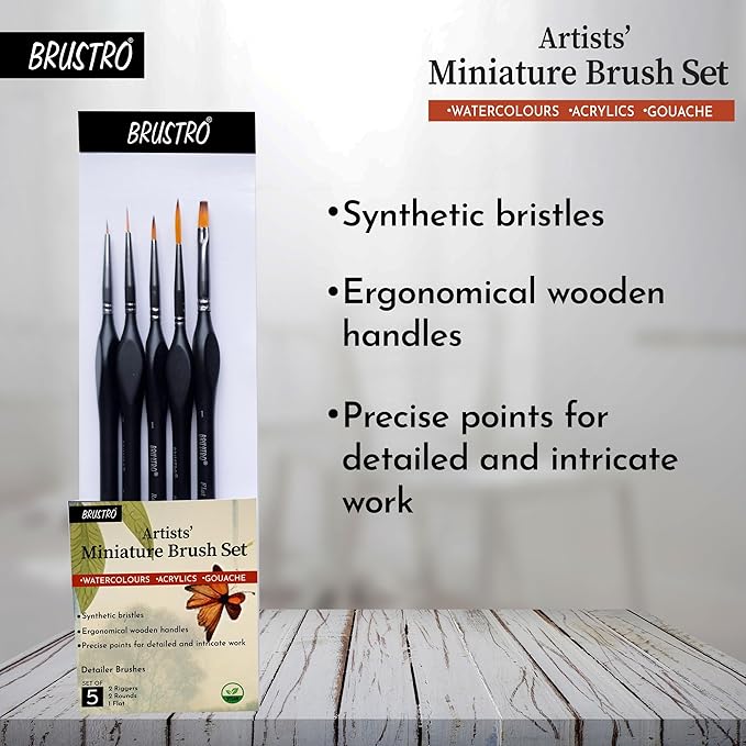 BRUSTRO Artists’ Miniature Precision Brushes - Set of 5 Bbag | India’s Best Online Stationery Store