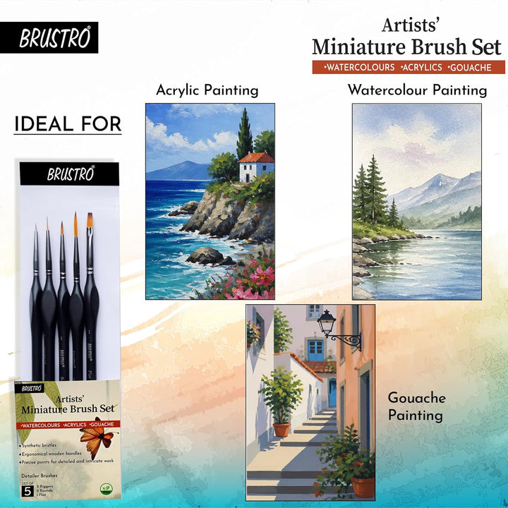 BRUSTRO Artists’ Miniature Precision Brushes - Set of 5 Bbag | India’s Best Online Stationery Store