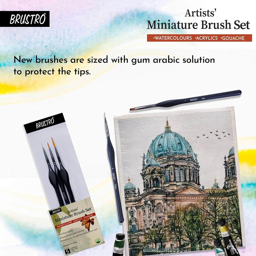 BRUSTRO Artists’ Miniature Precision Brushes - Set of 5 Bbag | India’s Best Online Stationery Store