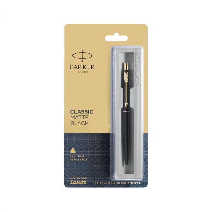 Parker Classic Matte Black With Gold Trim Ball Pen - Bbag | India’s Best Online Stationery Store