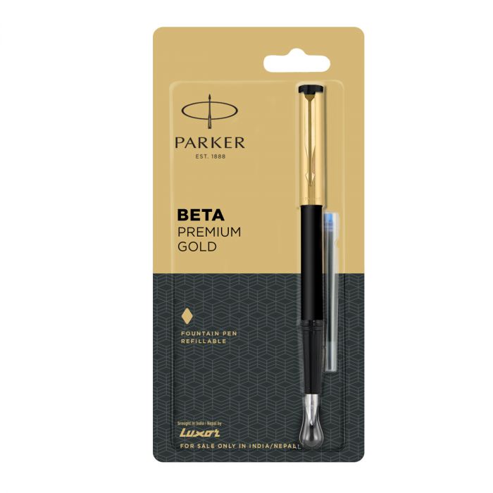 Parker Beta Premium Gold With Gold Trim Fountain Pen - Bbag | India’s Best Online Stationery Store