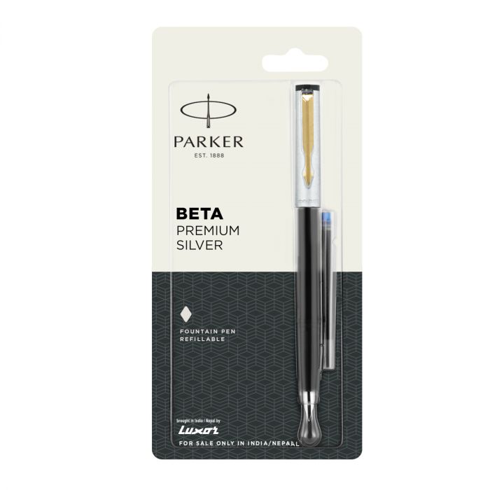 Parker Beta Premium Silver With Gold Trim Fountain Pen - Bbag | India’s Best Online Stationery Store