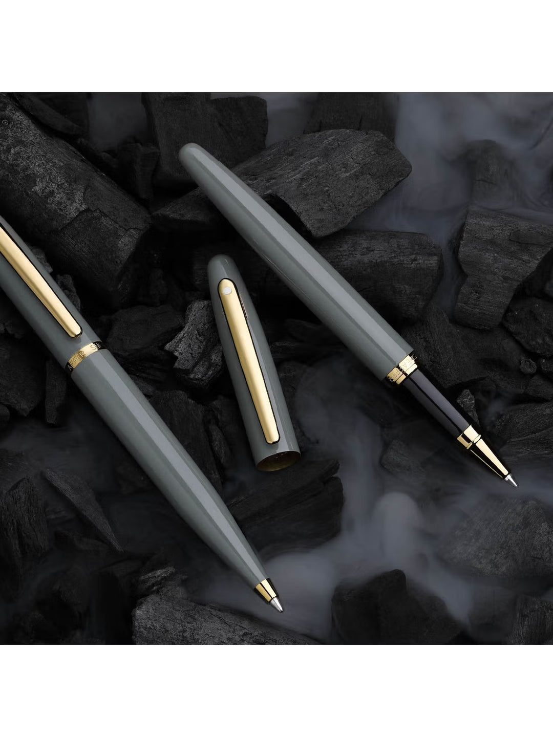 Sheaffer VFM 9427 Light Gray Rollerball Pen with PVD Gold Tone Trim