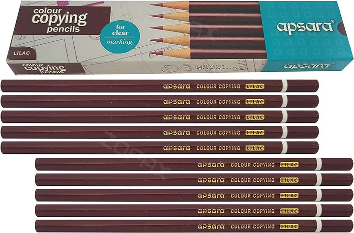 A box and 10pcs of lilac Apsara Colour Copying Pencils