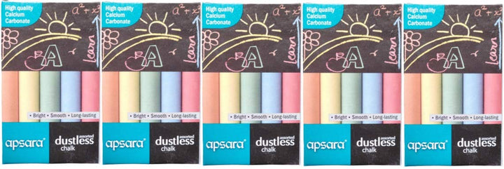 5 Packs of Apsara Dustless Chalk Multicolor