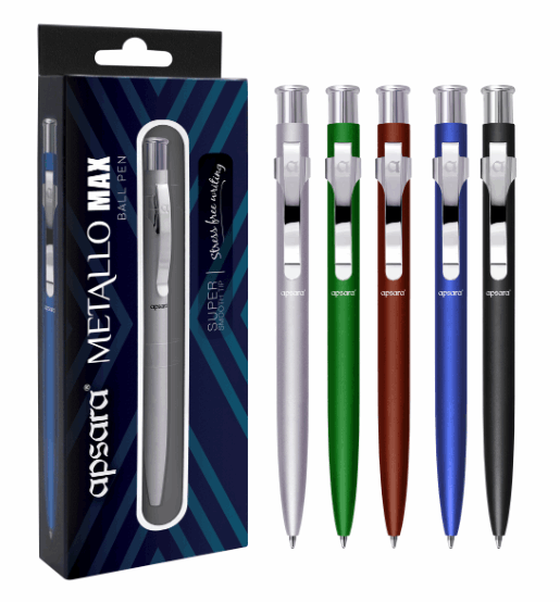 Silver, Green, Red, Blue and Black body Colour Apsara Metallo Ball Pen