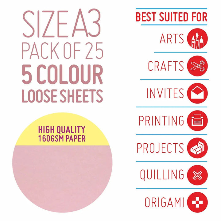 Anupam Colour Paper Pastel Shades 5 colour - 160 GSM Pack