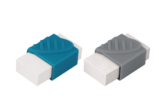 2 pcs of Apsara Absolute Eraser with Blue and Grey Holder.