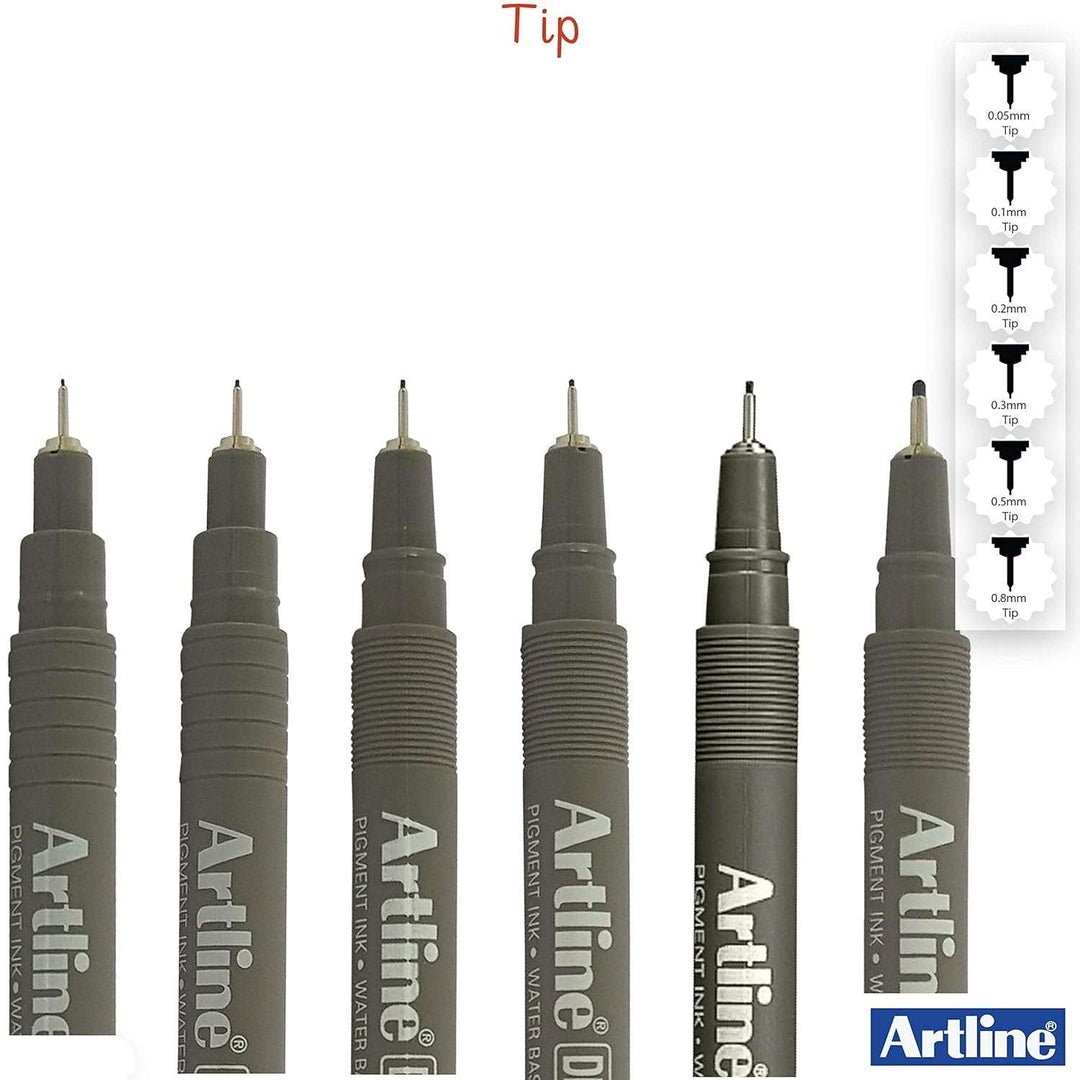 6 Different Tip Size for Drawing and fine Writing Artline Drawing System Technical Pens