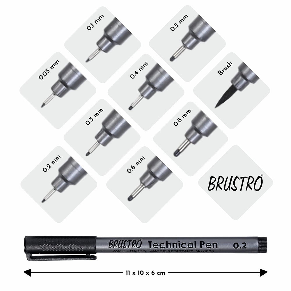 Brustro Technical Pens with dimension of 11 cm * 10 cm * 6 cm 