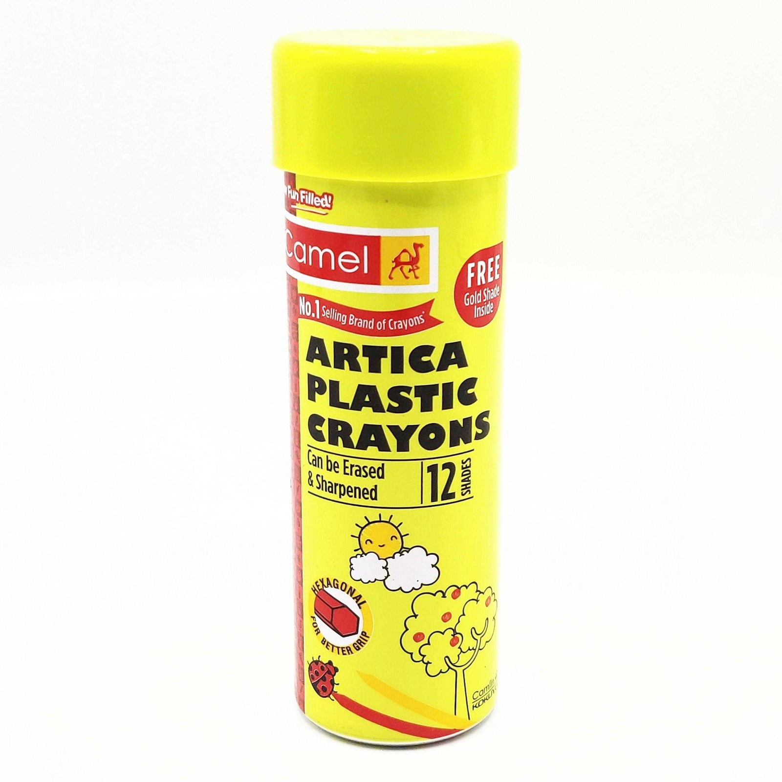 Box of Camel Artica Plastic Crayons with Gold stick inisde 
