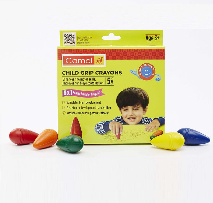 A box of 5 Camel Child Grip Crayons
