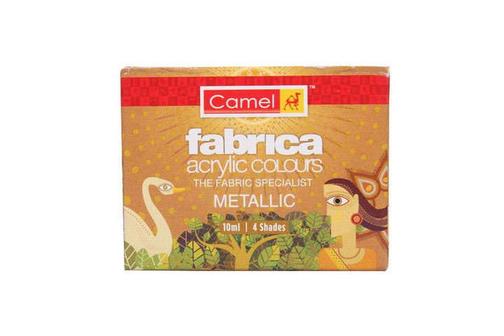 A box of 4 Camel Fabrica Acrylic Metallic Colours