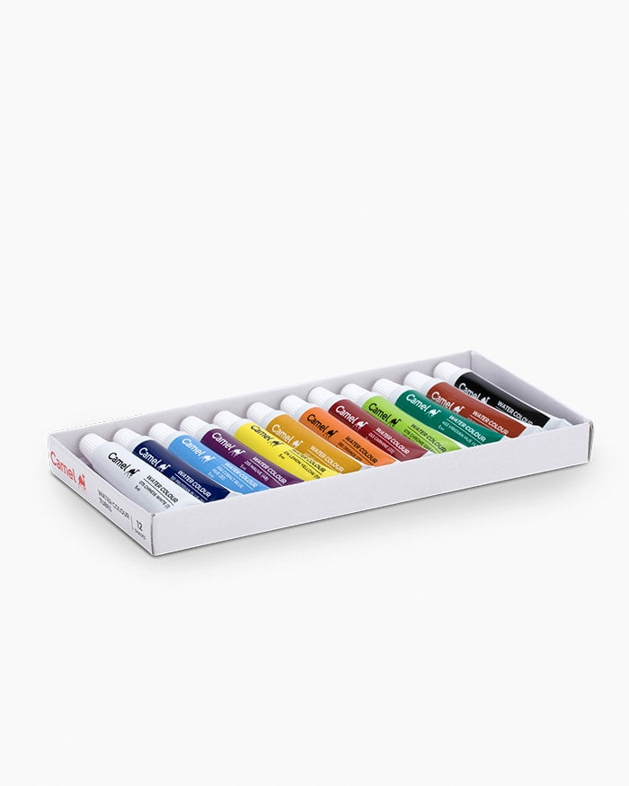 A Box of Camel Student Water Colour Tubes 12 Shades Open 
