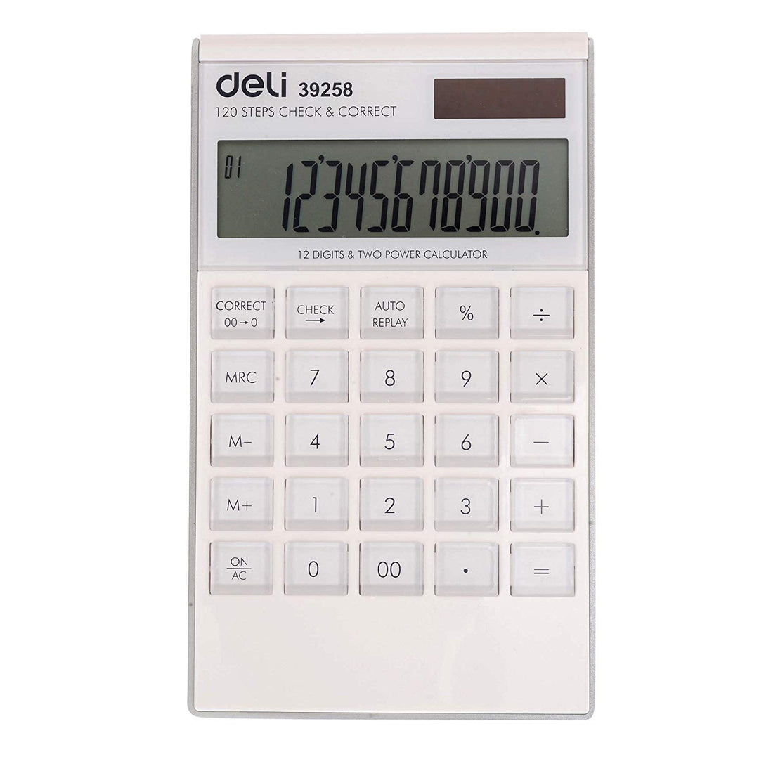 Deli E39258 Calculator, Desktop Calculator, 120 Step Check Calculator, White, Pack of 1 Deli